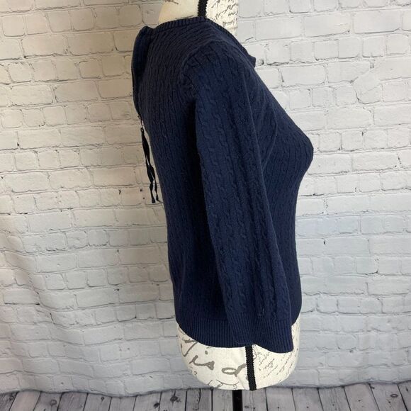 The Limited 3/4 Sleeve Navy Ribbed Sweater with Partial Zip Back - Picture 6 of 8